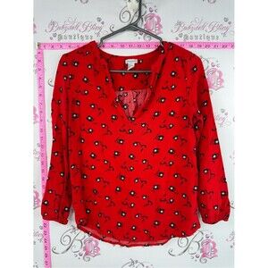 Paraphrase top blouse phones retro phone Red V-Neck Printed Blouse